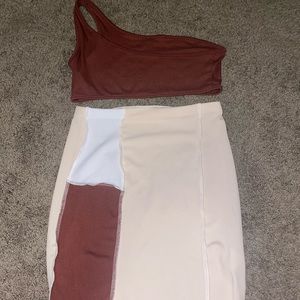 Brown set cropped top and skirt